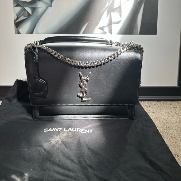 Yves Saint Laurent | Bags | Saint Laurent Sunset Large Leather Black  Shoulder Bag | Poshmark